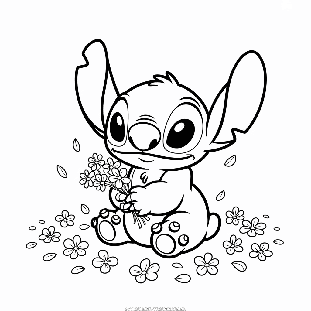 Tekening Stitch met bloemen