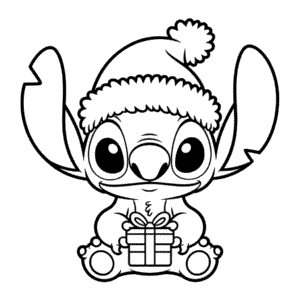 Tekening Stitch met Kerstmuts