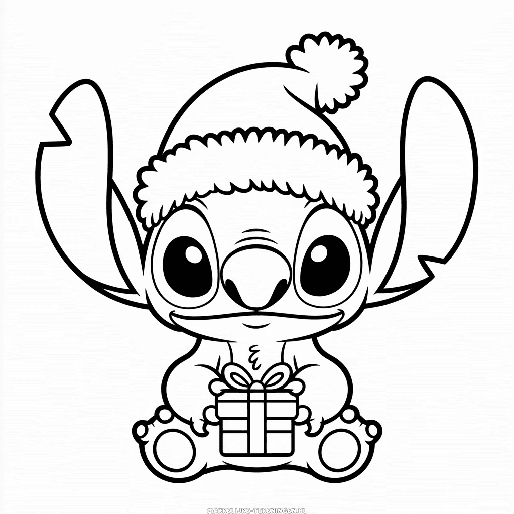 Tekening Stitch met Kerstmuts