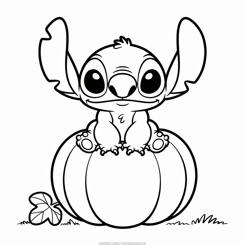Tekening Stitch op een Pompoen