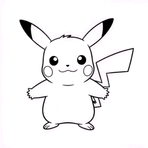 Tekening Zwart en Wit Pikachu